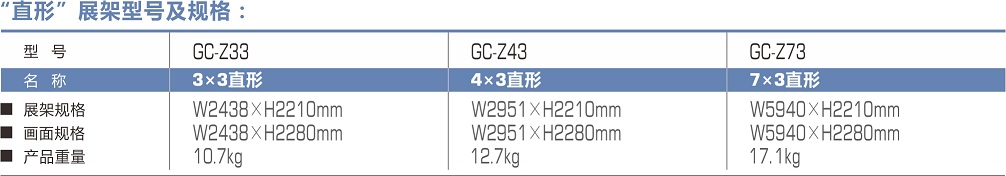 不同型号的柔性展示架的规格参数